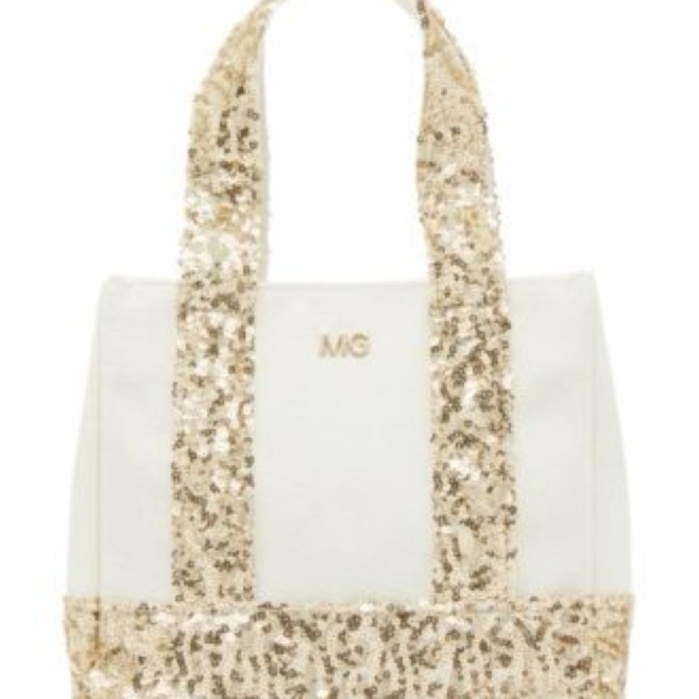 Madden Girl White and Gold Sequin Tote Bag